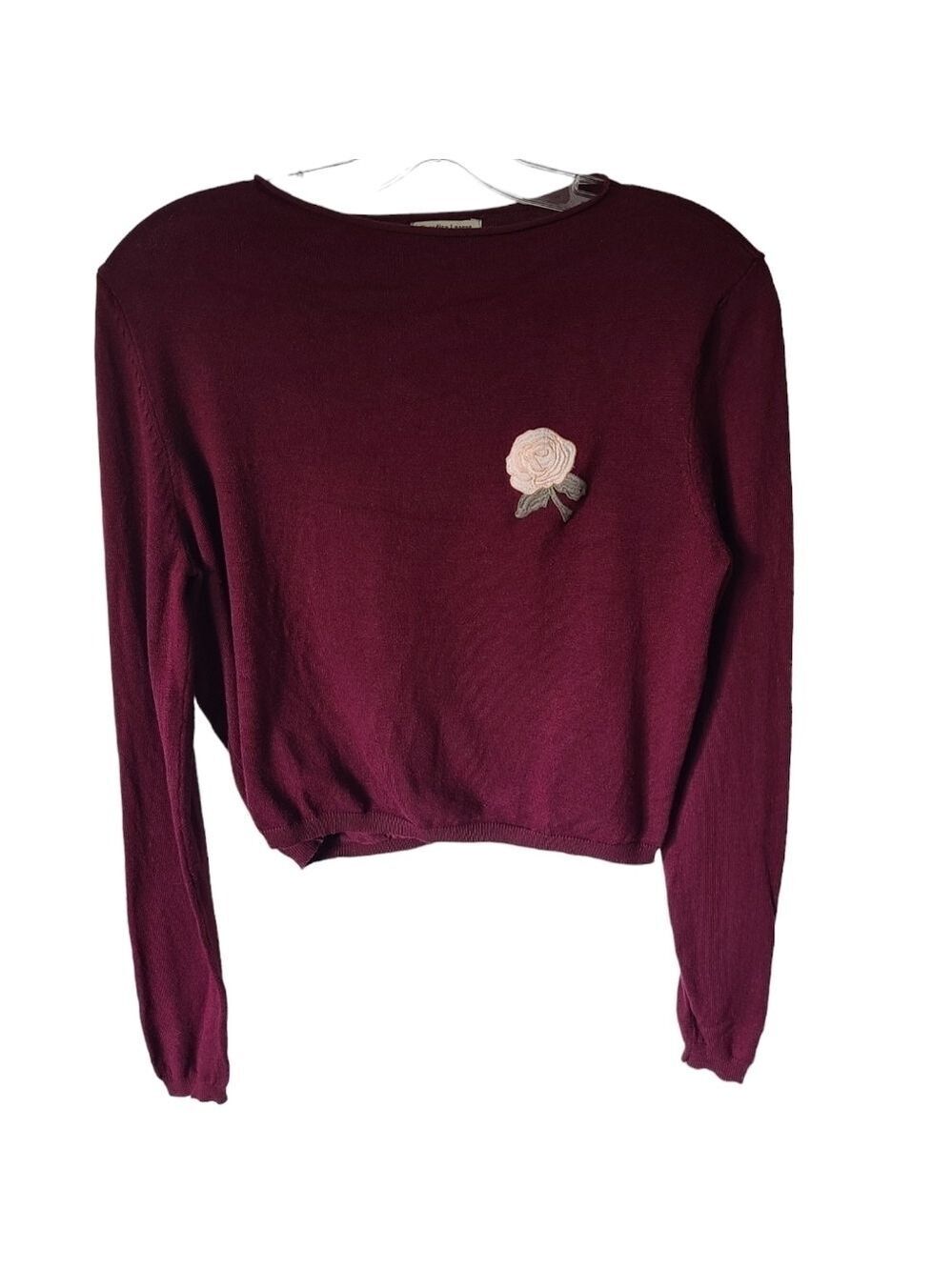 PULL & BEAR Maroon Cropped Long Sleeve Sweater Size Medium